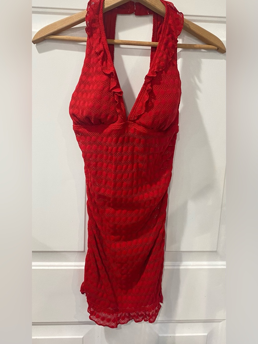 Vintage Jantzen Red Halter swimsuit with built in skirt women’s size 8